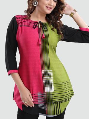 Multicolor printed crepe short-kurtis 4