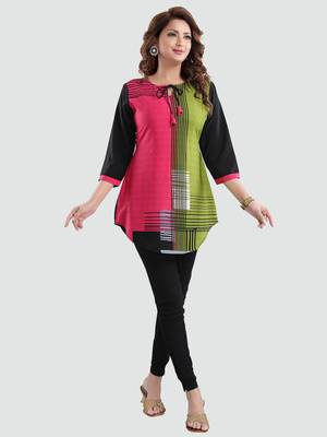 Multicolor printed crepe short-kurtis 5