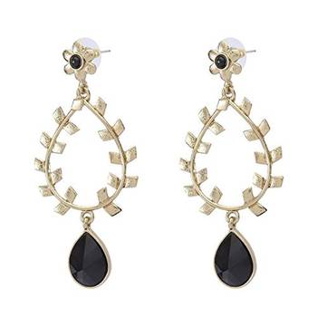 Filigree Flora Antique Gold Plated Black Drop Hanging Earring for Women 2