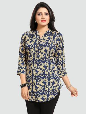 Dark-blue printed crepe short-kurtis 1