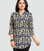 Dark-blue printed crepe short-kurtis