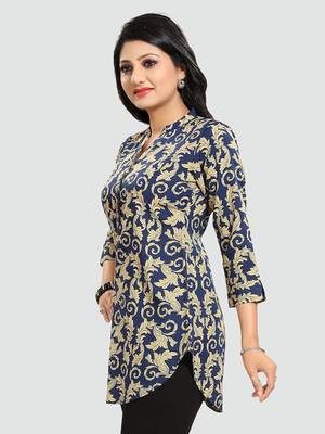 Dark-blue printed crepe short-kurtis 2