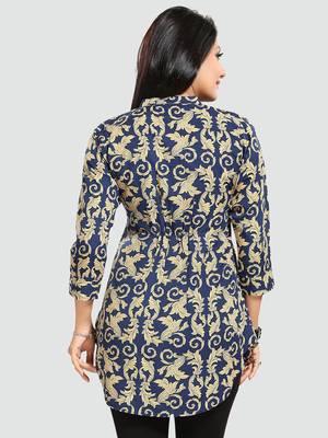 Dark-blue printed crepe short-kurtis 3