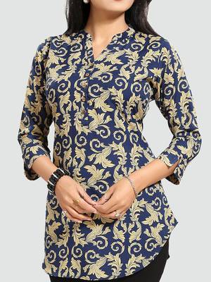 Dark-blue printed crepe short-kurtis 4