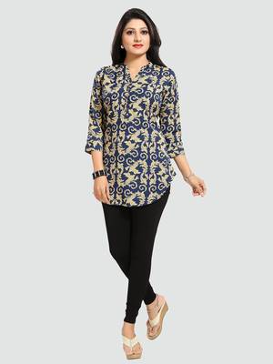 Dark-blue printed crepe short-kurtis 5