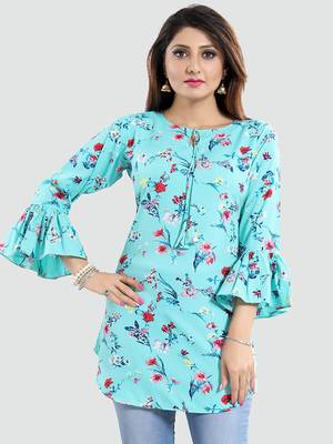 Green printed crepe short-kurtis 1