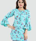 Green printed crepe short-kurtis