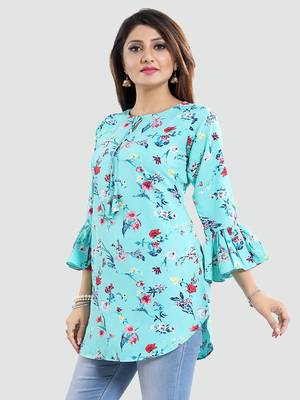 Green printed crepe short-kurtis 2