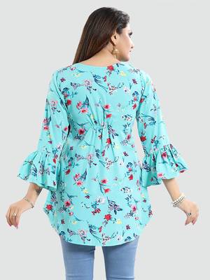 Green printed crepe short-kurtis 3