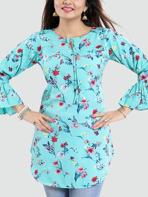 Green printed crepe short-kurtis 4