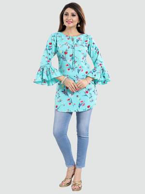 Green printed crepe short-kurtis 5