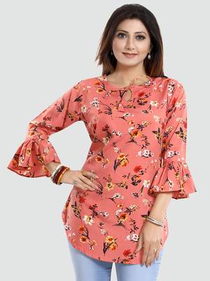 Pink printed crepe short-kurtis 1