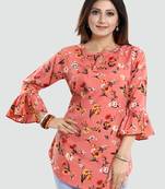 Pink printed crepe short-kurtis