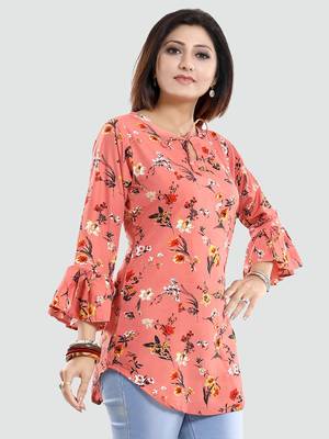 Pink printed crepe short-kurtis 2