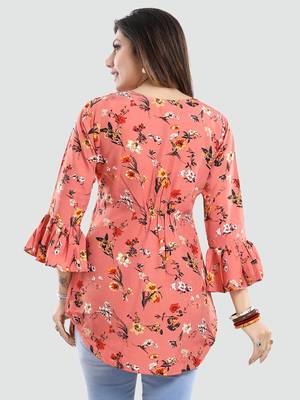 Pink printed crepe short-kurtis 3