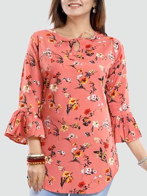Pink printed crepe short-kurtis 4