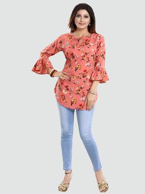 Pink printed crepe short-kurtis 5