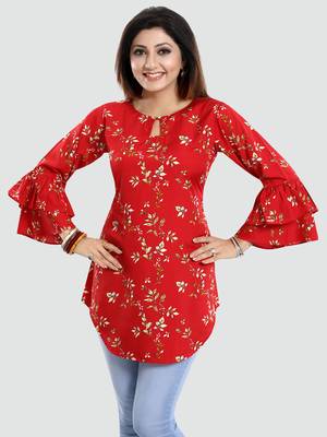 Red printed crepe short-kurtis 1