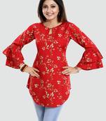 Red printed crepe short-kurtis