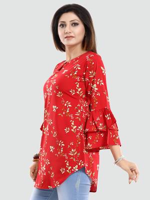 Red printed crepe short-kurtis 2