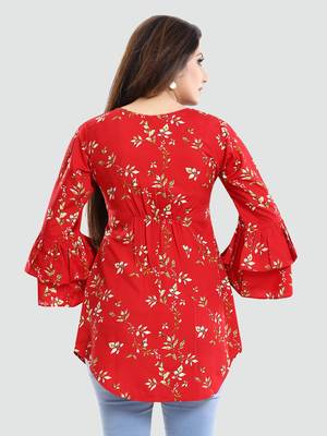 Red printed crepe short-kurtis 3