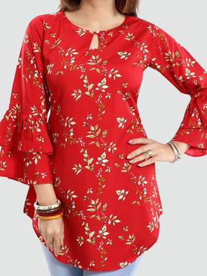 Red printed crepe short-kurtis 4