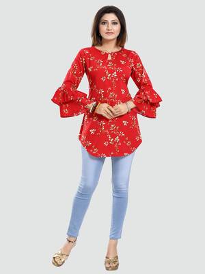 Red printed crepe short-kurtis 5