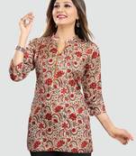 Beige printed art silk short-kurtis