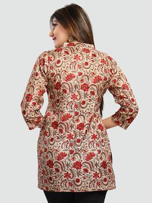 Beige printed art silk short-kurtis 3