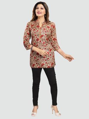 Beige printed art silk short-kurtis 5