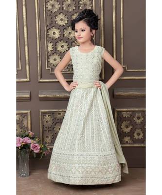 Light Pista Pure Lucknow Chikan Work Georgette Lehenga with Tessel 6