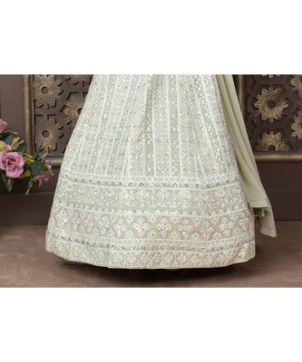 Light Pista Pure Lucknow Chikan Work Georgette Lehenga with Tessel 7