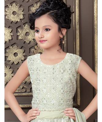 Light Pista Pure Lucknow Chikan Work Georgette Lehenga with Tessel 8
