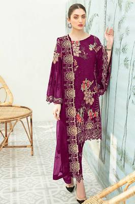 Magenta Georgette Heavy Sequin Embroidered Unstitched Pakistani Suit 1