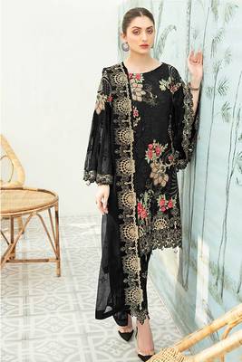 Black Georgette Heavy Sequin Embroidered Unstitched Pakistani Suit 1