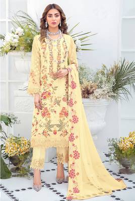 Yellow Georgette Heavy Sequin Embroidered Unstitched Pakistani Suit 1