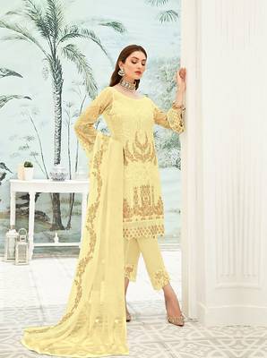 Yellow Georgette Heavy Sequin Embroidered Unstitched Pakistani Suit 1