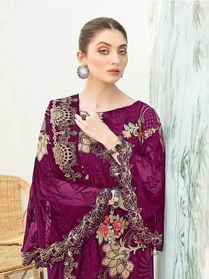Magenta Georgette Heavy Sequin Embroidered Unstitched Pakistani Suit 2