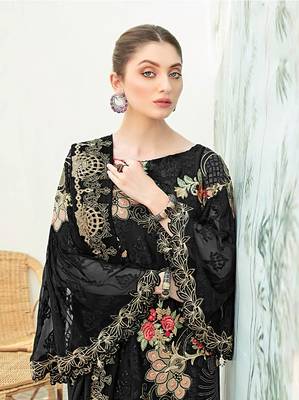 Black Georgette Heavy Sequin Embroidered Unstitched Pakistani Suit 2