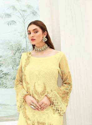 Yellow Georgette Heavy Sequin Embroidered Unstitched Pakistani Suit 2