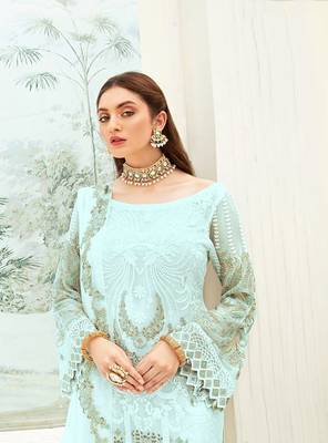 Sky Blue Georgette Heavy Sequin Embroidered Unstitched Pakistani Suit 2