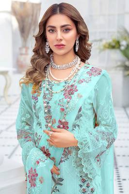Sky Blue Georgette Heavy Sequin Embroidered Unstitched Pakistani Suit 2