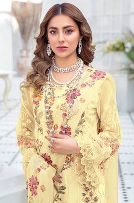Yellow Georgette Heavy Sequin Embroidered Unstitched Pakistani Suit 2