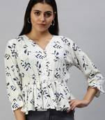 Off-white printed polyester crop-tops