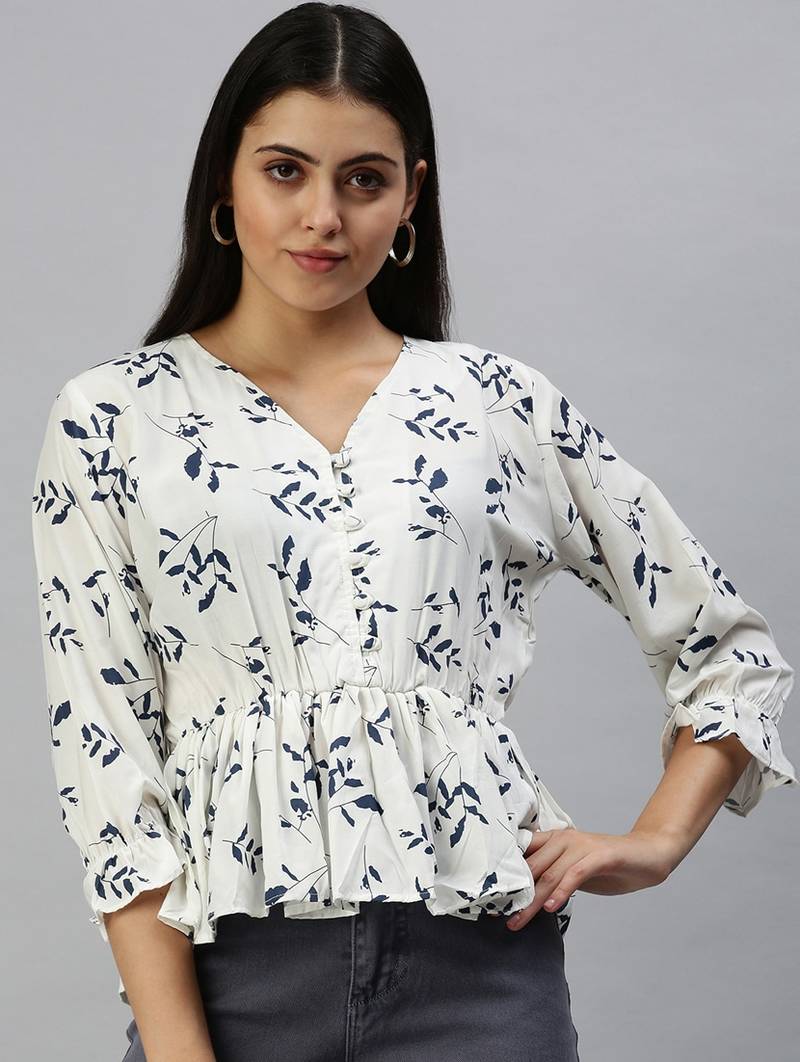 Off-white printed polyester crop-tops