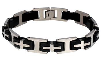 3D Cross Biker Black Silver Surgical Stainless Steel Bracelet for Men 1