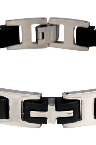 3D Cross Biker Black Silver Surgical Stainless Steel Bracelet for Men