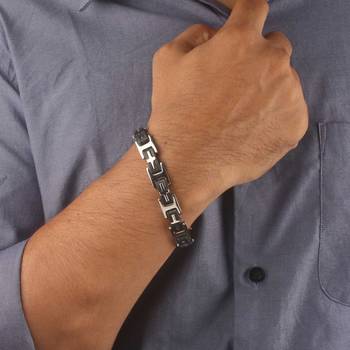 3D Cross Biker Black Silver Surgical Stainless Steel Bracelet for Men 3