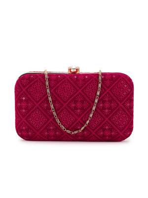 Hue Magenta Velvet Harlequin Embroidered Clutch 1