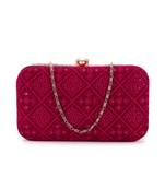 Hue Magenta Velvet Harlequin Embroidered Clutch